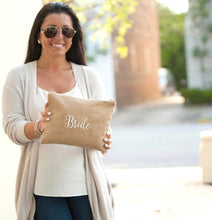 Load image into Gallery viewer, Burlap Zip Tote | Monogrammed | Makeup Tote | Monogrammed Tote Pouch | Easter Basket Gifts | Bride Tote | Bridesmaid Tote | Personalized