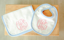 Load image into Gallery viewer, One Burp + Bib Combo Set | Personalized Bib and Burp Cloth Set | Monogrammed Bib and Burp Cloth Set