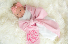 Load image into Gallery viewer, Monogrammed Swaddle Seersucker Blanket Wrap | Personalized Seersucker Wrap | Baby Wrap