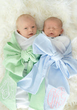 Load image into Gallery viewer, Monogrammed Swaddle Seersucker Blanket Wrap | Personalized Seersucker Wrap | Baby Wrap