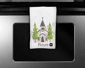 Kitchen Tea Towel | Dish Towels Personalized | Church with Wreath